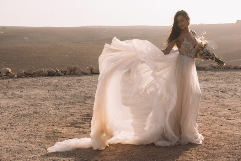 bohemian bride and flowers